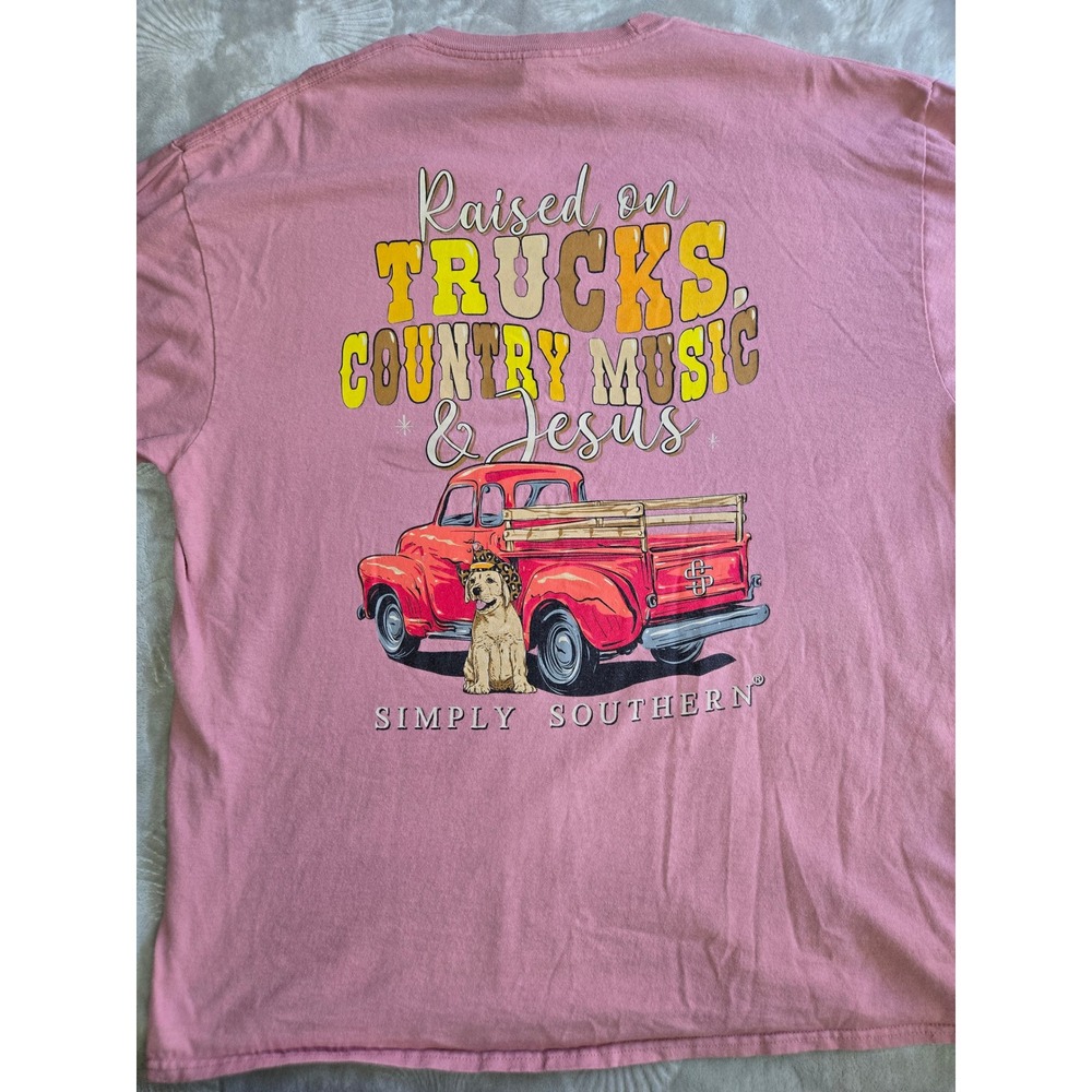 Simply Southern Pink Raised on Trucks Country Music Jesus Graphic Tee XL